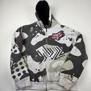 Vintage Y2K Fox Racing Hoodie Mens XL Gray Sasquatch Faux Fur Zip Jacket